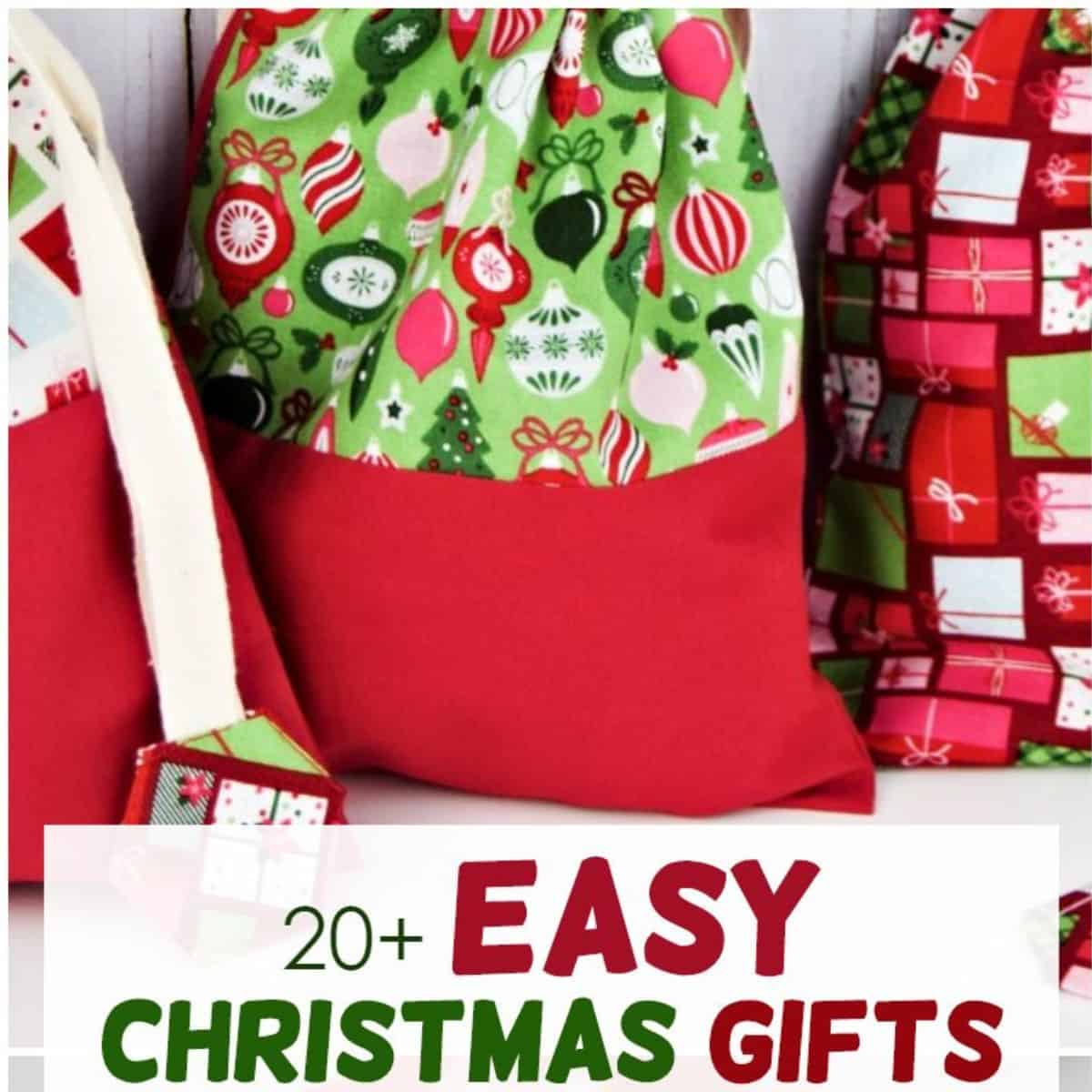 diy christmas gift bags in hoilday prints, filled and tied